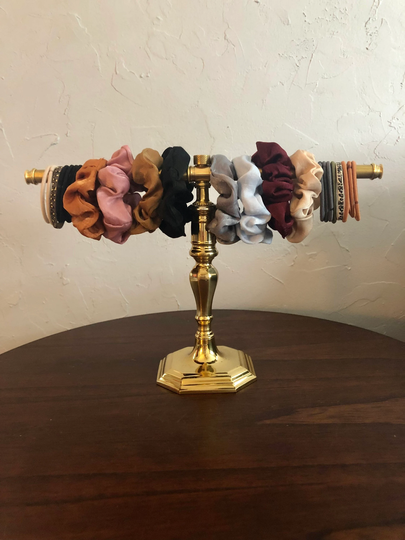 Vintage Jewelry Or Hair Clip Organizer - Repurposed Brass Candle Holder Heirloom Quality Tie