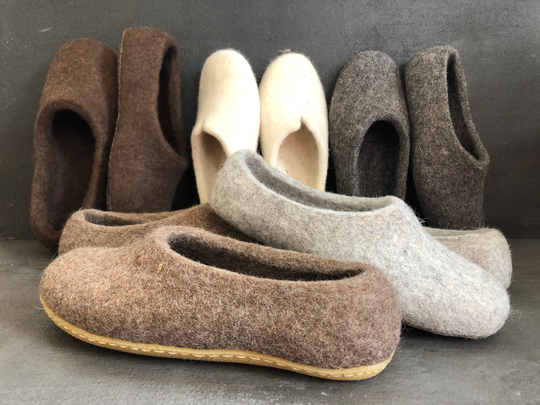 Men Organic Wool Felted Slippers, Hand Home Shoes, Barefoot Indoor Eco Boiled Footwear, Hygge Rustic Clogs For Him