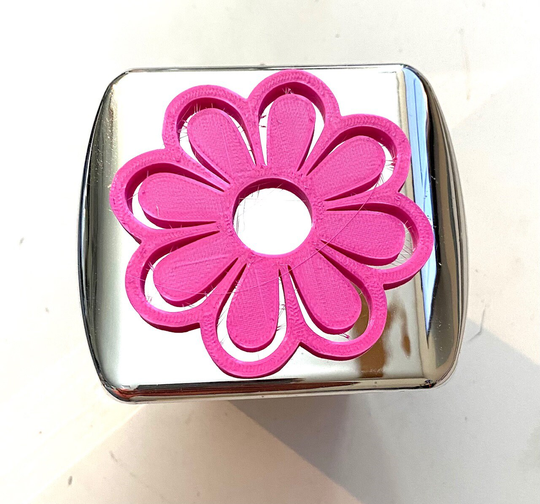 Flowery Flower in 3D - Chrome With Pink 2 Inch Trailer Hitch Cover Hibiscus Hawaii Plumeria