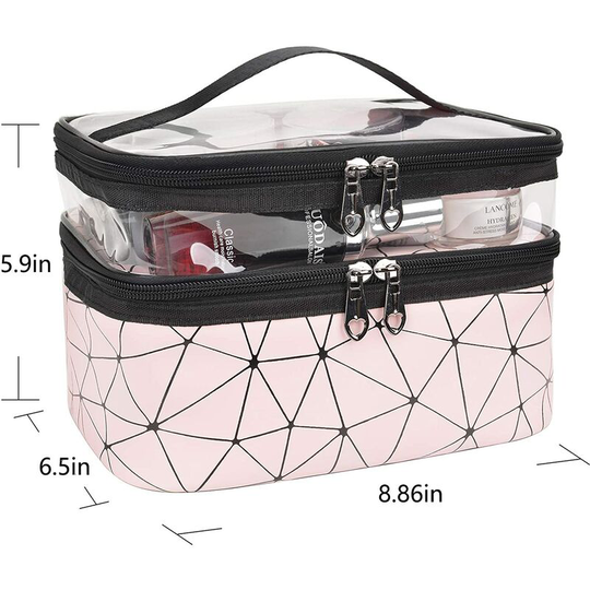 Makeup Bags Double layer Travel Cosmetic Cases Make up Organizer Toiletry Bags-pink
