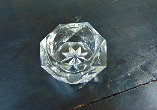 Cut Glass Open Table Salt Vintage Hexagonal Serving Tableware
