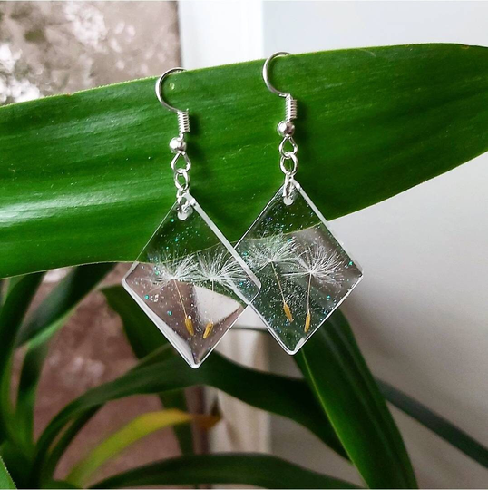 Dandelion Seed Delicate Make A Wish Clear Dangle Diamond Shape Earrings - Gift Idea Birthday Christmas Womens Jewellery
