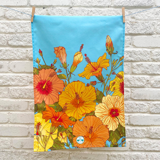 Tropical Hibiscus Flower Cotton Tea Towel