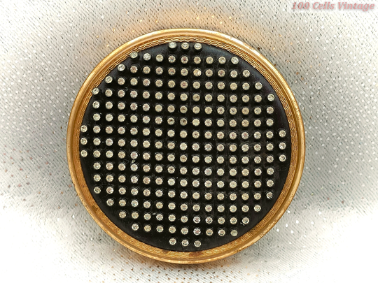 Unusual Black With Diamantes Vintage Ladies Powder Compact -8cm No Clasp