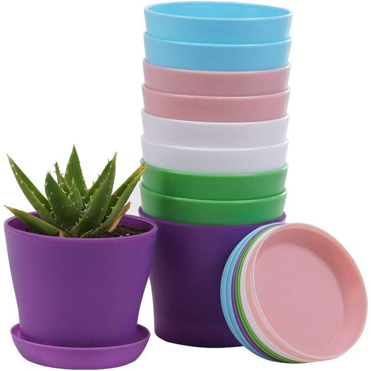 Echoo - 10 Pcs Plastic Planters Indoor Flower Plant Pots, Mini Flower Seedlings Nursery Pot/Planter/Flower Pot with Pallet, Modern Decorative