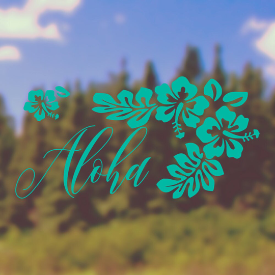 Aloha With Hibiscus, Car Bumper Sticker, Rv Window Decal