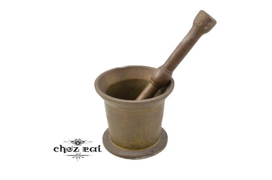 Vintage Heavy Brass Mortar & Pestle Mortier Et Pilon Apothecary Herb Spice Mixing Grinder Pharmacy Medical Grinding Tool/Chez Rai