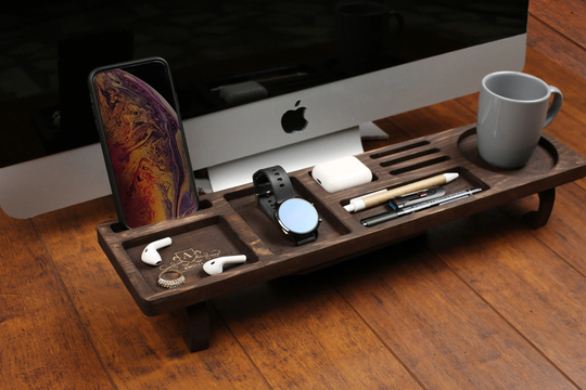Natural Wood Desk Organizer, Accessories, Docking Station, Keyboard Rack, Home Storage, Unique Gifts, Solid Wood Desk, Personalized