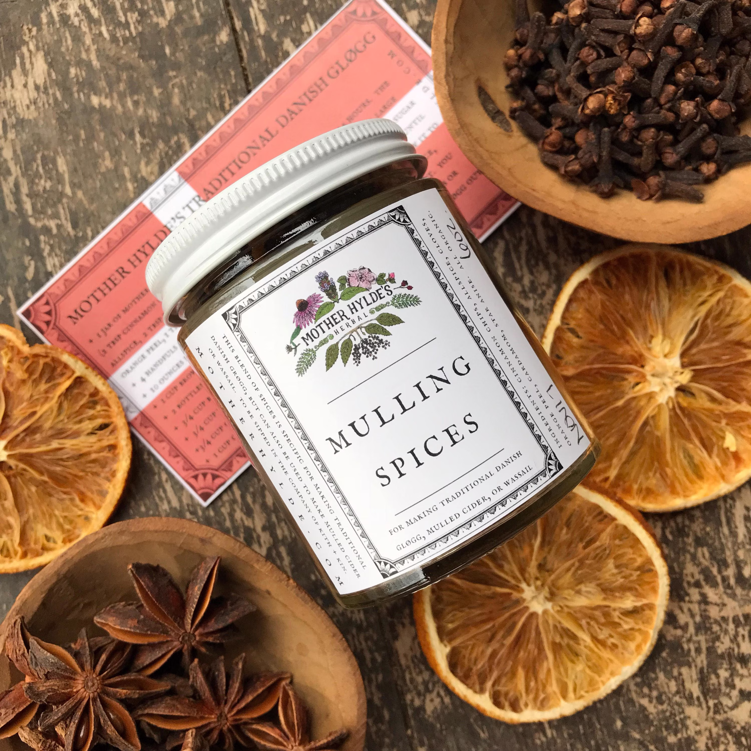 Mulling Spices Danish Gløgg Mulled Wine Cider Wassail Christmas Yule Mother Hylde's Herbal 6Oz Jar