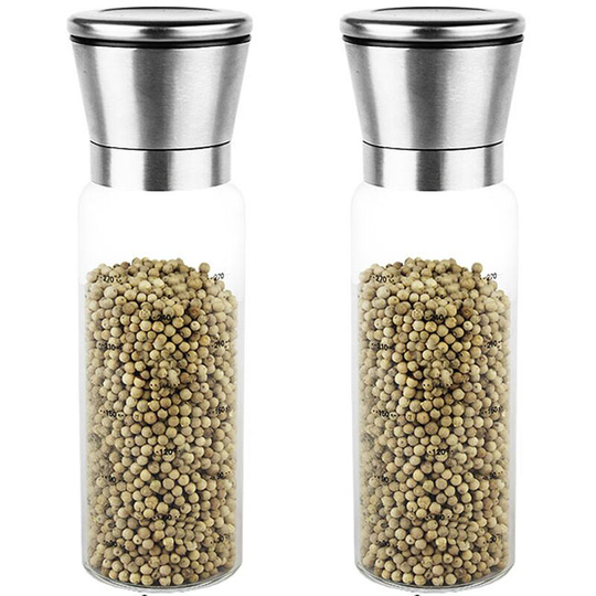 Fvbjd - Premium Stainless Steel Salt and Pepper Grinder Set of 2 Borosilicate Glass Jar-Adjustable Clear Pepper 2pcs300ml ceramic core