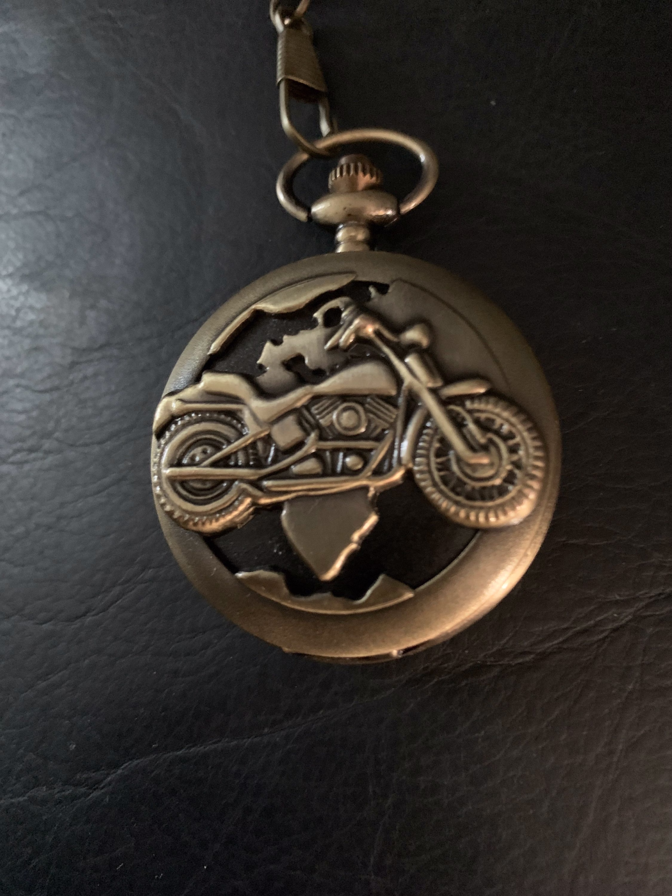Harley Motorcycle Holo Bronze Custom Fashion Pill Box Medicine Tablet Holder For Pocket Or Purse Necklace Included Belt Clip Chain Is Extra