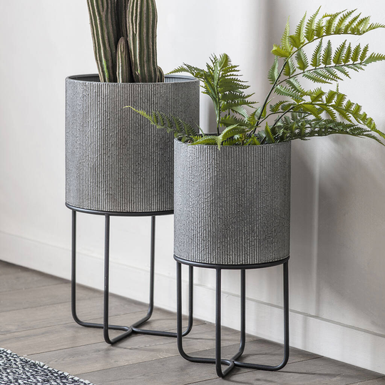 Grey Industrial Metal Planters - Set Of Two