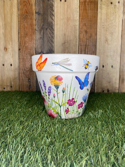 Wild Meadow Decoupaged Plant Pot, Butterfly Meadow, Insect 15cm Planter