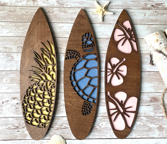 Hawaiian Style Surfboards/Sea Turtle Wall Hanging Hibiscus Flower Decor Pineapple Beach Surfboard Ocean