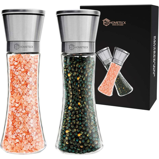 Pepper mill and salt mill, set of 2 spice mills, high quality stainless steel, salt and pepper mill, ceramic grinder, fineness adjustable