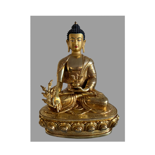 12Inch Masterpiece Handmade Tibetan High Quality Medicine Buddha Statue 24K Gold Plated Buddhism Karmapa Buddhist Healing