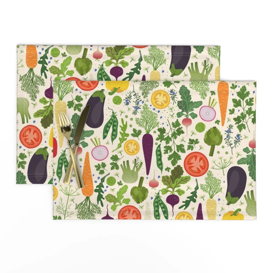 Seasonal Vegetable Placemats | Set Of 2 - My Veg Garden By Damaste Herb Cloth Spoonflower