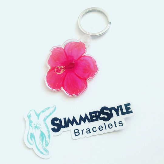 Happy Hibiscus Acrylic Keychain, Floral Gift, Backpack Tropical Flower Summerstyle Bracelets