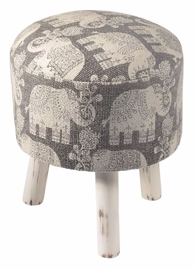 Cotton Durry Elephant Print Stool, Handcrafted