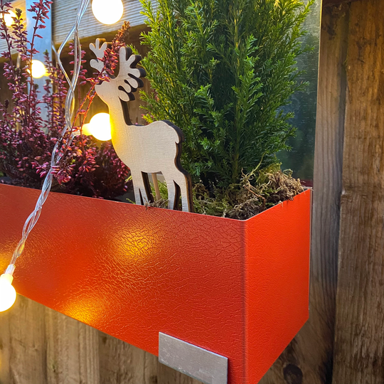 40cm Long Red Window Box Style Handmade Metal Planter, With Rubber Trim On Top Edge