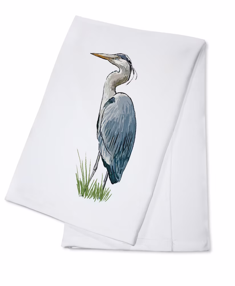 Tea Towel, Apron Blue Heron, Icon, Lantern Press Artwork, Kitchen Cooking, Unisex, Adjustable, Organic Cotton