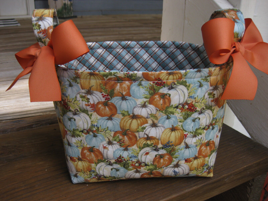 Fall Pumpkin Basket, Bag, Organizer Tote, Bucket, Blue Orange Pumpkins, Decor - Personalization Available