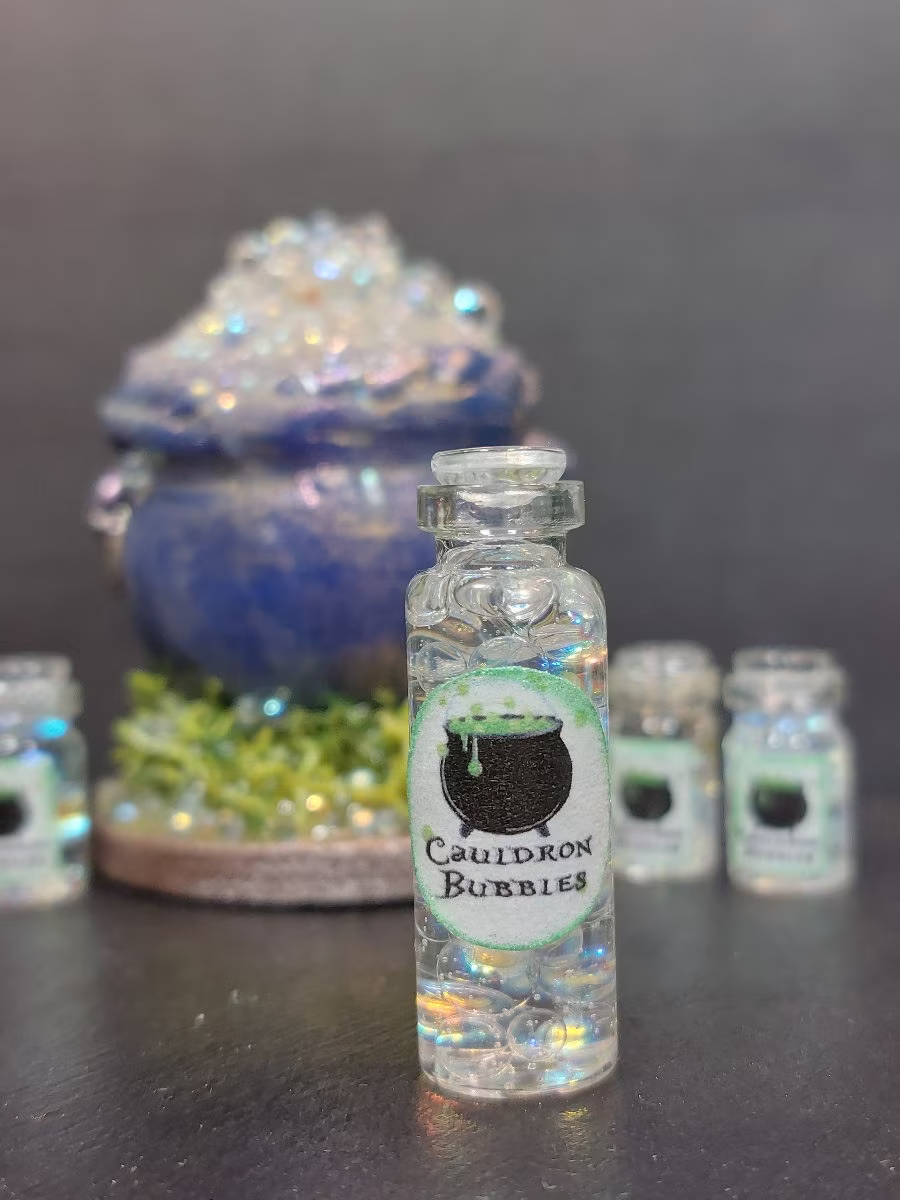 Cauldron Bubbles Magickal Miniature Photo Prop Halloween Dollhouse Witch Apothecary Herbalist Mystical Gothic Decor