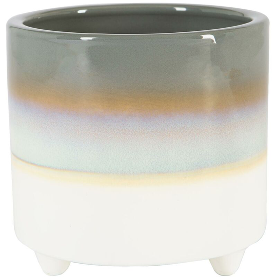Reactive Glaze Footed Plant Pot - 14cm - Grey - Nicola Spring