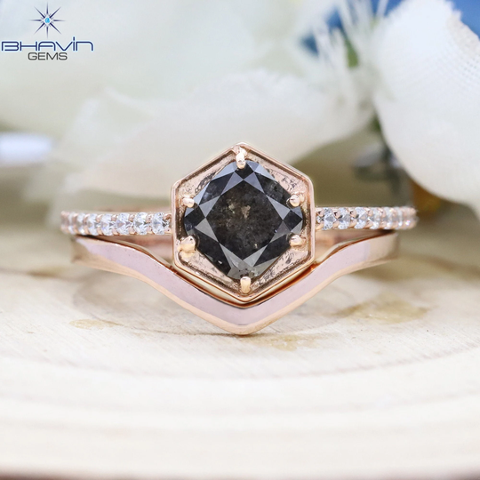 14K & 18K, Gold Ring, Cushion Diamond, Salt & Pepper Natural Diamond Engagement Wedding Bjr-75