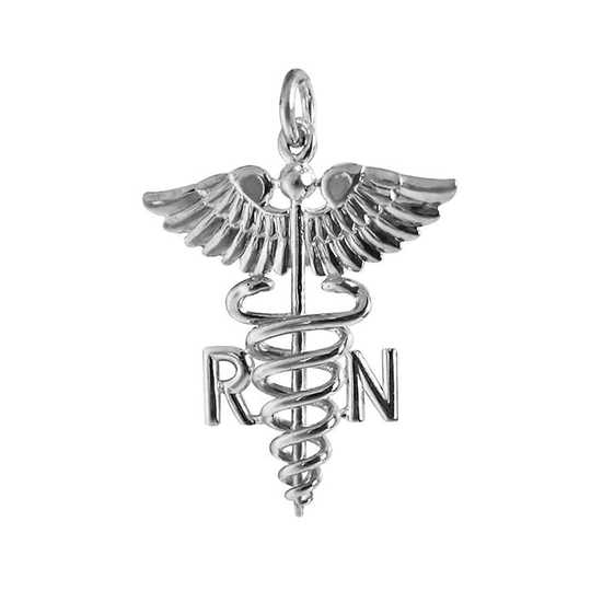 sterling Silver Charm Caduceus Registered Nurse .925 Medical Symbol Pendant