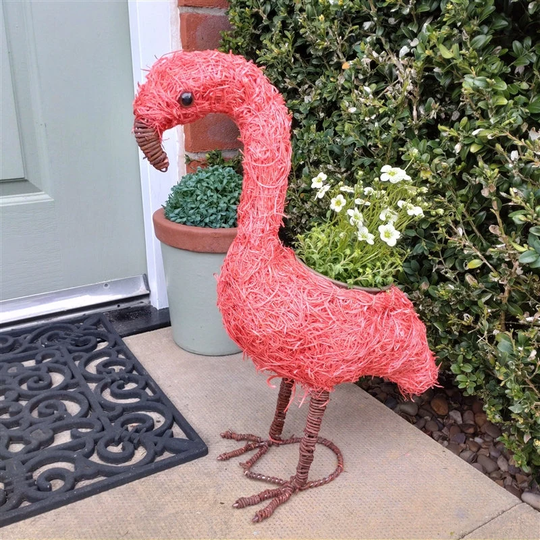 Pink Flamingo Bird Planters, Brushwood Planter, Landscape Decor, Patio, Deck, Yard, Garden Decor