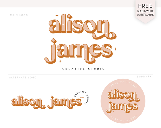 Boho Retro Logo Design, Modern Organic Vintage & Watermark, Minimalist Branding Kit, Branding, 3D Logo, Feminine