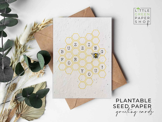 Plantable Flower Seed Paper Cards A6 - Buzzing Congratulations, Well Done, Bees, Friends, Greeting, Gardening, Eco-Friendly, Biodegradable