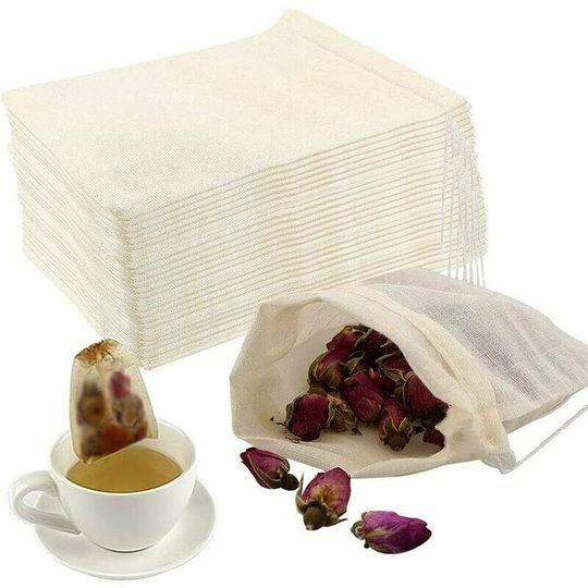 Disposable Tea Bags, 50 Refillable Food Filter Paper Tea Bags with Drawstring, Slag Filtration, Spice Storage (6cm x 8cm)