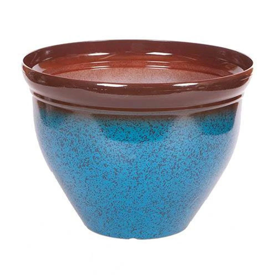 Ceramic Look 39.5cm Mottled Blue Planter Outdoor