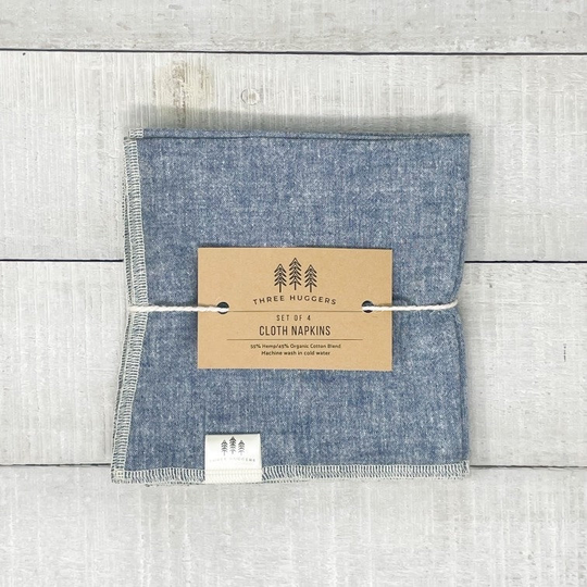 Cloth Napkins | 4 - Denim| Organic Cotton/Hemp Blend | Reusable Zero Waste
