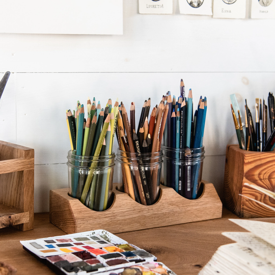 Wood Pencil Holder, Desk Organizer, Decor By Peg & Awl | Beatrix Artist Caddy