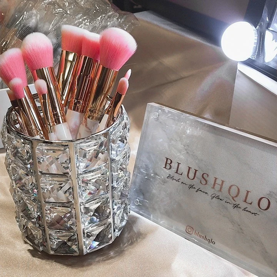 Shanna Brush Holder - Handmade Bedazzled Makeup Organizer Dresser Vanity Cosmetic Storage