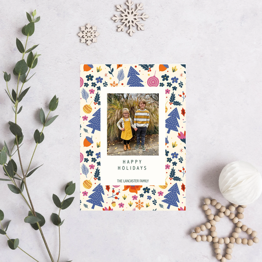 Boho Christmas Photo Card, Holiday Woodland Family Simple Card