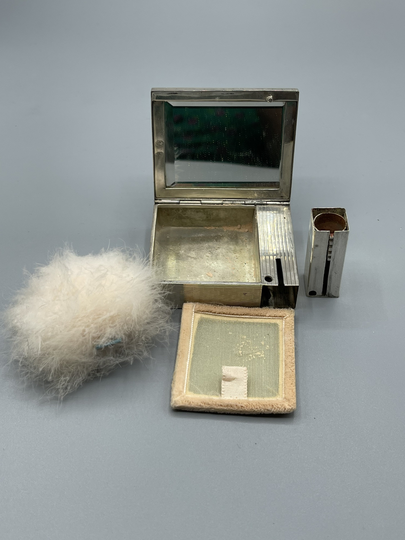 Rare Stunning Art Deco Solid 800 Silver Lockable Lipstick & Powder Case 89G