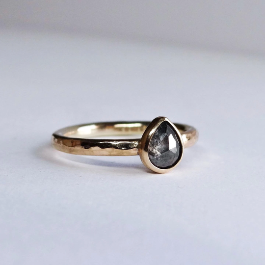 9Ct Gold Salt & Pepper Diamond Engagement Ring. Rose Cut Ring