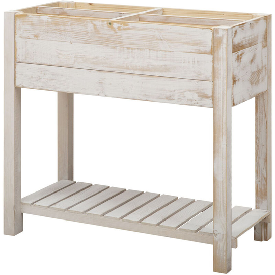 Elevated Wooden Planter Garden Grow Box with 2 tiers, 4 Pockets, 81x40x79cm - White