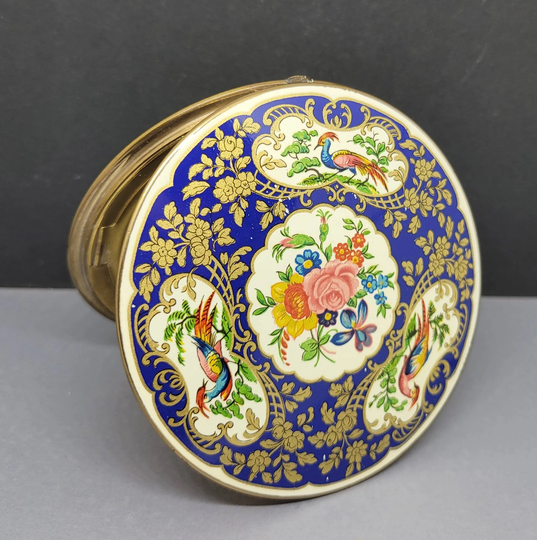 stratton Powder Compact Enamel Regency Chelsea Derby Birds Muffin Shape Rare