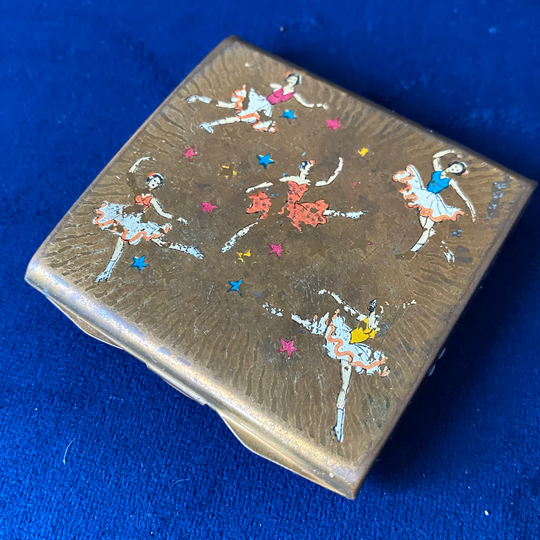Skating Compact Stratton Powder Square English 1950S 1940S Enamel Vintage