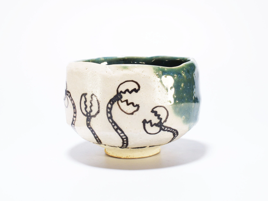 Shino Oribe Matcha Chawan, Hand Painted Tea Bowl