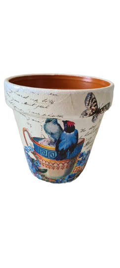 Decoupaged All Round Love Birds Flower Pot 17cm. Thank You, Love Sorry, Wedding, Anniversary, Get Well, Birthday, Present