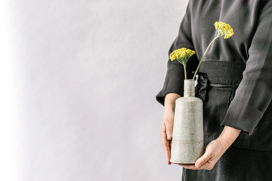 Ceramic Speckled White Bottle, Single Flower Pot, Pottery Bud Vase, Modern Minimalist Bottle Decor