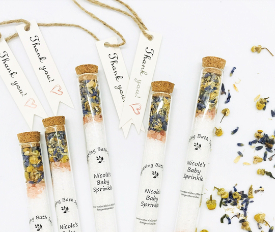 Bath Salts Personalised With Text & Gift Tag , Wedding Favour, Baby Shower Bridal Shower, Hens Party, Custmisable Glass Test Tube