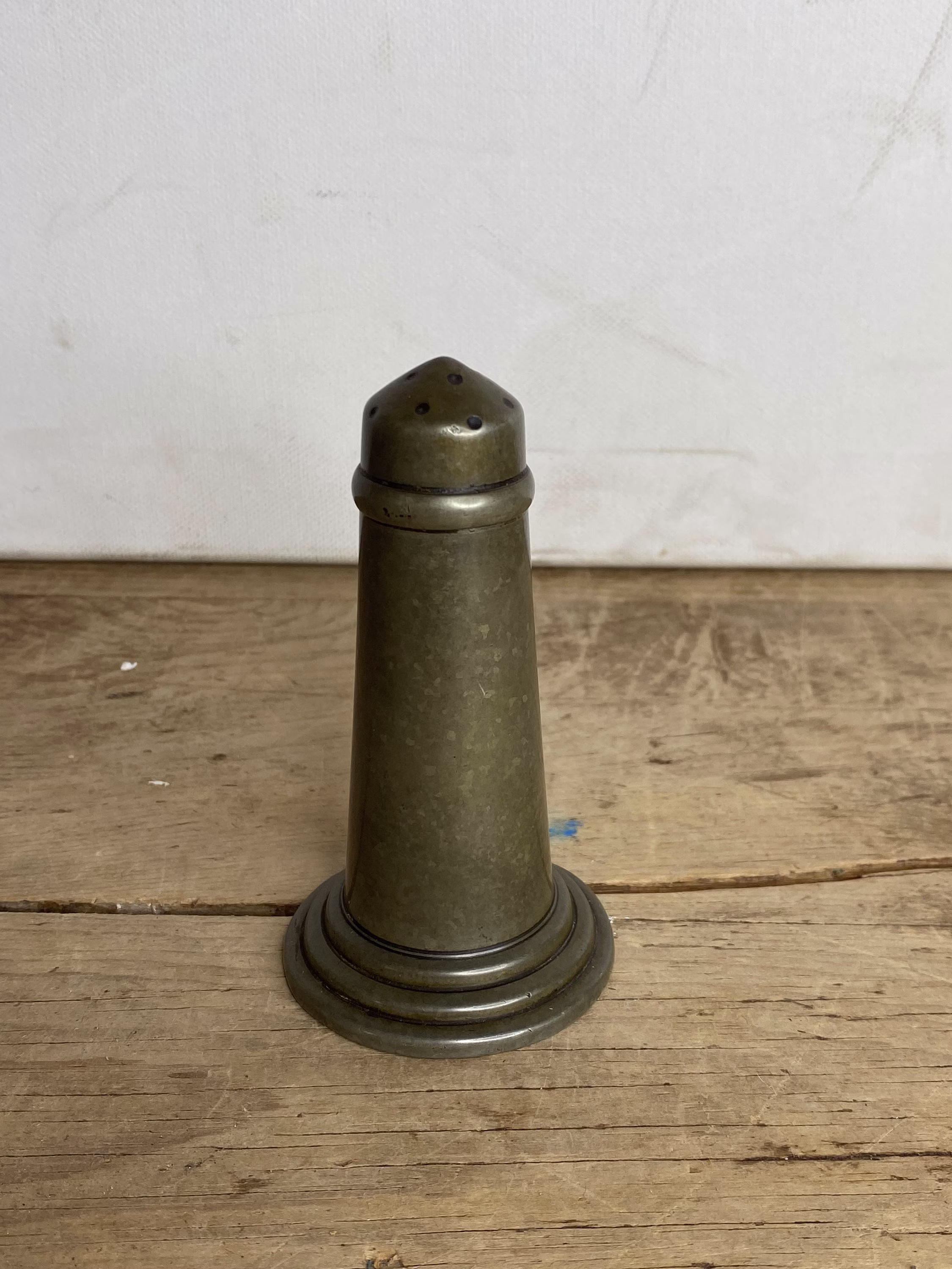 Antique Pewter Salt Or Pepper Pot. Good Lighthouse Style Shaped Shaker
