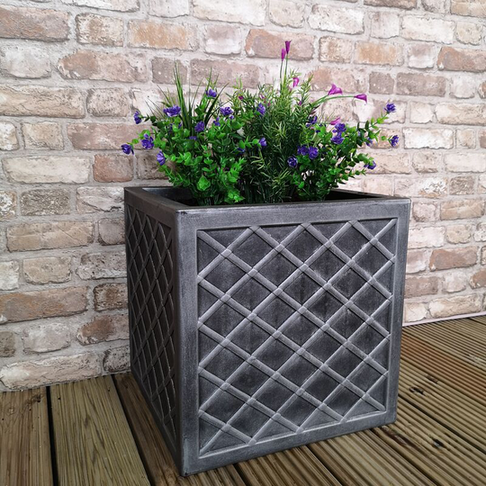 Large Lazio Square Grey Pewter Garden Planter 39cm h x 39cm w